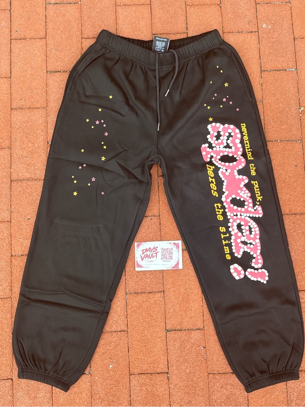 Sp5der' Black Graphic Joggers with Yellow & Pink Stars